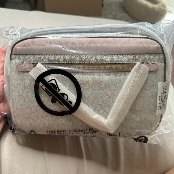 MICHAEL KORS Jet Set Large Logo Crossbody Bag MK Logo White Pink Gray Gold NWT - Picture 2 of 13